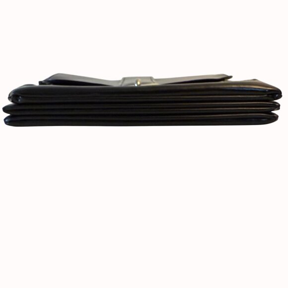 Sleek Black Leather Shoulder Bag VTG 60s Purse Twist Lock Compartments Satchel - Picture 13 of 16